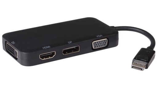 Adaptor DisplayPort 1.1 (T) la VGA (M), DVI (M), HDMI 1.4 (M), 4K 3840x2160p @60Hz, Negru, Basekit