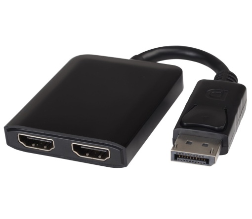 Adaptor DisplayPort 1.4 (T) la 2x HDMI 2.0, Spliter, Extended sau Mirror, 4K 3840x2160p @60Hz, Alimentare USB Type-B Micro (M) 5V/2A, Cablu 10cm, Negru, Basekit