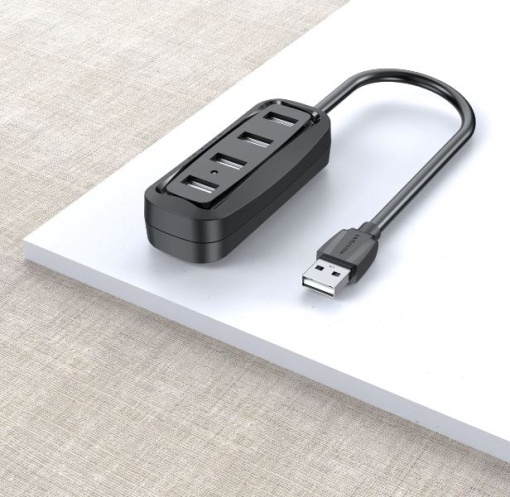 HUB USB Vention, porturi: 4 x USB 2.0, conectare prin USB 2.0 (T), rata transfer 480 Mbps, ABS, cablu 1m, negru, "VAS-J43-B100" - 6922794720107