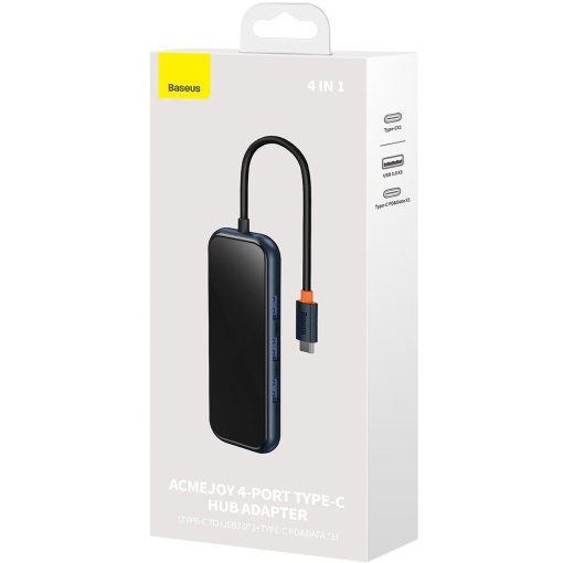 HUB extern Baseus AcmeJoy, porturi USB: USB 3.0 x 3 + USB Type-C PD x 1, conectare prin USB Type-C, lungime cablu 10 cm, gri, "WKJZ010013" - 6932172613891