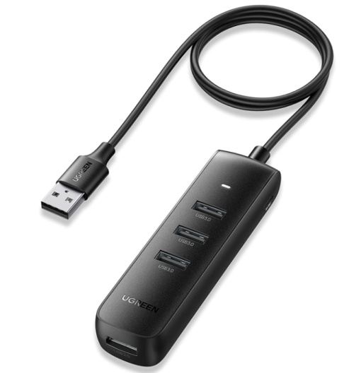 HUB extern Ugreen, "CM416" porturi USB: USB 3.0 x 4, conectare prin USB, material ABS, port micro USB 5V, lungime 25 cm, negru, "10915" - 6957303819157