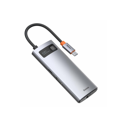 Adaptor Multiport Hub 6 in 1, Baseus, USB Type-C la HDMI 4K 30Hz, RJ45 Gigabit, USB-C PD 100W, USB 3.0
