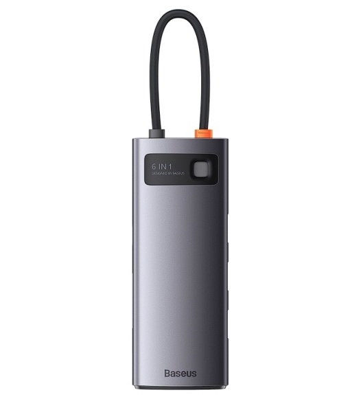 DOCKING Station Baseus Metal Gleam, conectare PC USB Type-C, USB 3.0 x 3, USB Type C x 1 PD 20V/5A, card reader SD/microSD, gri "WKWG030213" - 6932172608231