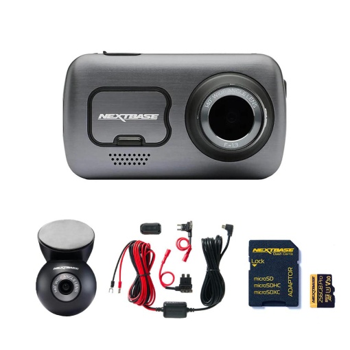 Set Camera Auto DVR, NextBase 622GW, Camera Fata, Camera Spate, Kit Alimentare Continua, Card MicroSD 256GB, Negru