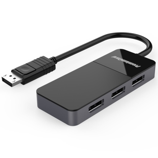 Adaptor DisplayPort 1.4 (T) la 3x DisplayPort 1.4, Spliter, Extended sau Mirror, 4K 3840x2160p @60Hz, Alimentare USB Type-B Micro (M) 5V/2A, Cablu 10cm, Negru, Basekit