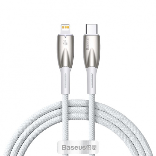 Cablu de Date USB Type-C la Lightning, Baseus, 480 Mbps, Power Delivery 20W, Mesh Nylon, 1m, Alb