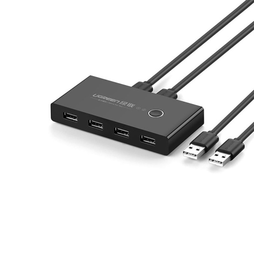 Hub Multiport 2 in 4 Ugreen US216, USB la 4 x USB 2.0, Sharing Switch Selector, Negru