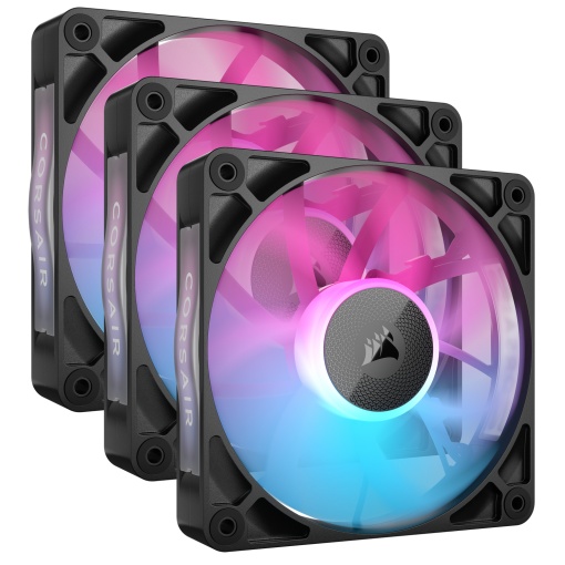 Set 3x Ventilator Corsair iCUE Link RX120 RGB si 1x iCUE Link System Hub, 120 mm, 2100 rpm, Negru, CO-9051018-WW