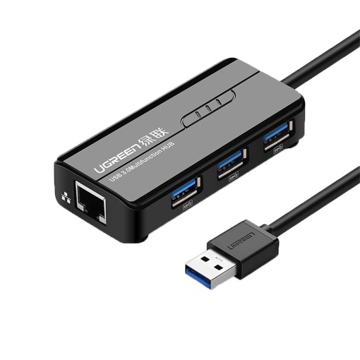 Hub Multiport USB-A la 1x RJ45 1000 Mbps, 3x USB-A 3.0, Ugreen, Ethernet, Negru