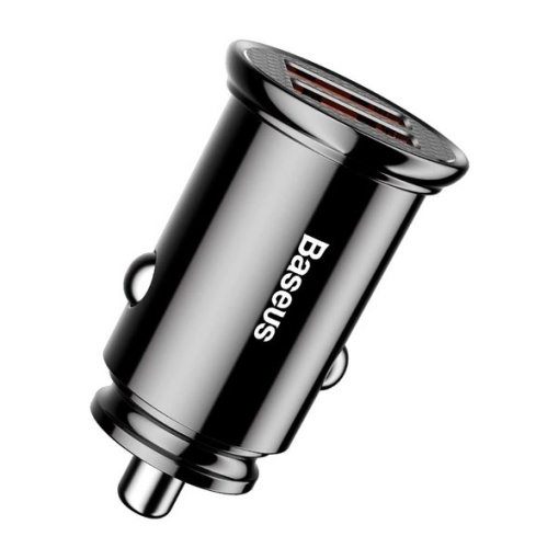 Incarcator Auto 2x USB-A 30W, QC4.0, SCP, Baseus Circular, Iluminare Led, Negru