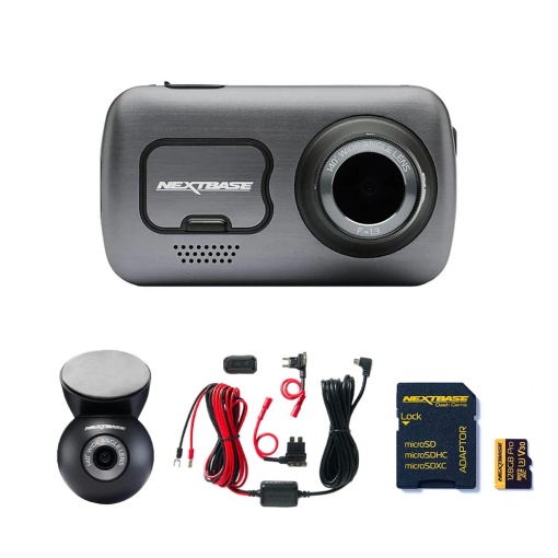 Set Camera Auto DVR, NextBase 622GW, Camera Fata, Camera Spate, Kit Alimentare Continua, Card MicroSD 128GB, Negru