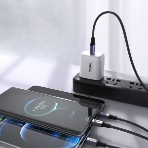 Cablu de date 3 in 1 TopK AS10, USB la iPhone Lightning, Micro-USB, Type-C, Quick Charging, 3A, 1m, Negru - Img 4