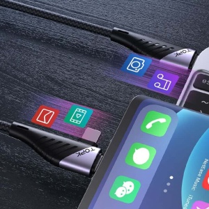 Cablu de date TopK AN74D 2 in 1, USB Type-C la USB Type-C si iPhone Lightning, 3A, 1m, Negru - Img 4