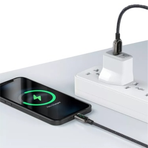 Cablu de Date USB la Lightning, Yesido CA84, Display Digital, Nylon Mesh, 1.2 Metri, Negru - Img 6