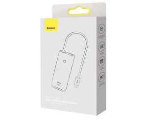 DOCKING Station Baseus Lite, conectare PC USB Type-C, USB 3.0 x 3, USB Type C x 1 PD 20V/5A, HDMI x 1/4K/30Hz, alb "WKQX040002"  - 6932172606312 - 3
