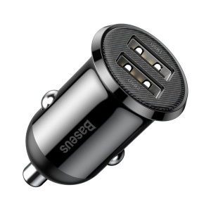 Incarcator Auto 2x USB-A 5V 4.8A, Baseus Grain Pro, Iluminare Led, Negru