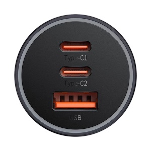 Incarcator Auto 2x USB-C, 1x USB-A, 5V 4.8A, 65W, Baseus Golden Catactor, Iluminare LED, Gray - Img 3