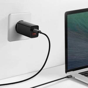 Incarcator Retea, Baseus GaN2 Lite, Quick Charge 65W, 1x USB 5V/3A, 1x USB Type-C 5V/3A, Negru - Img 5