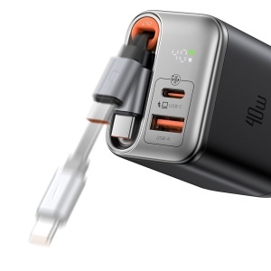 Incarcator Retea, McDodo 4281, 1x USB-C Retractabil, 1x USB-C, 1x USB-A, Fast Charge, Display Digital, 40W, Negru - Img 3