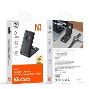 Kit Accesorii 8in1, Mcdodo 2440, Organizator cu Incarcator Apple Watch Integrat, Fast Charging, Design Portabil, Negru - Img 5