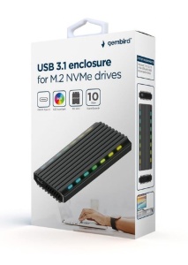 RACK extern GEMBIRD, pt. SSD, M.2, M.2 S-ATA NGFF si M.2 PCIe NVME, interfata PC USB 3.1, RGB LED backlight, aluminiu, argintiu, "EE2280-U3C-03"