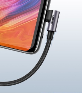 Cablu Date si Incarcare Ugreen 90° USB Type C, 3A Fast Charge, Negru + Gri - 1/2 m - Img 3