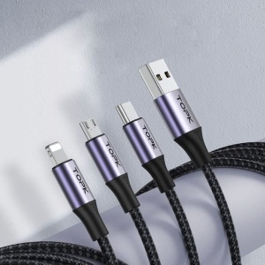 Cablu de date 3 in 1 TopK AS10, USB la iPhone Lightning, Micro-USB, Type-C, Quick Charging, 3A, 1m, Negru - Img 5