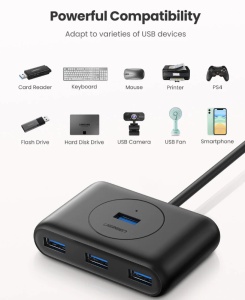 HUB extern Ugreen, "CR113" porturi USB: USB 3.0 x 4, conectare prin USB 3.0, lungime 1 m, negru, "20291"  - 6957303822911 - 2