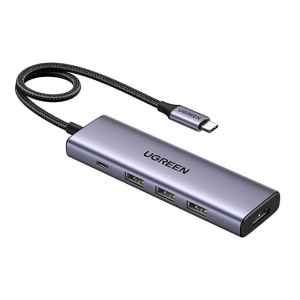 Hub Multiport 5 in 1, Ugreen 15596, USB-C la 3 x USB-A 3.0, 1x HDMI 4K, 1x USB-C PD100W, Argintiu - Img 2