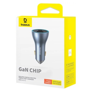 Incarcator Auto 2x USB-C, 1x USB-A, 5V 4.8A, 65W, Baseus Golden Catactor, Iluminare LED, Gray - Img 4