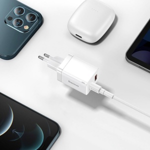 Incarcator Retea, Baseus Super Si Pro, 1x USB-A, 1x USB-C, PD 3.0, QC 3.0, 30W, Alb - Img 4