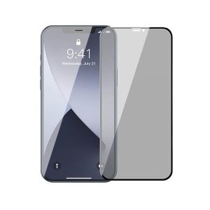 Set 2x Folie Sticla Protectie Full Privacy iPhone 12 Mini, Baseus Rigid-Edge Anti-Spy, 3D Full Glue 9H, 0.3 mm, Rama Antisoc - Img 1