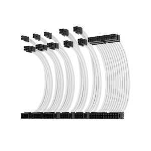Set Prelungire Cabluri Sursa ATX, Asiahorse, 1x 24 Pini ATX, 3x 6+2 Pini GPU, 2x 4+4 Pini CPU, Mesh Textil, 18AWG, Alb, 30cm - Img 1