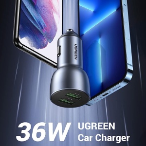Ugreen 10144 Incarcator Auto 36W, 3A, 2x USB, Fast Charging, Albastru - Img 2