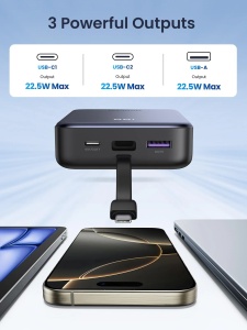 Baterie Externa 20000mAh, 22.5W, Ugreen PB505, 1x USB-A, 2x USB-C, Indicator Nivel Baterie, Space Gray - Img 2