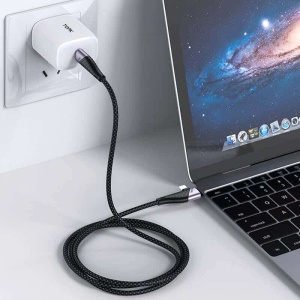 Cablu de date TopK AN74D 2 in 1, USB Type-C la USB Type-C si iPhone Lightning, 3A, 1m, Negru - Img 6