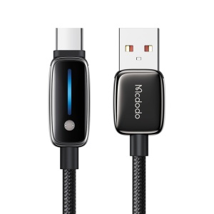 Cablu de Date USB-A Tata la USB-C Tata, McDodo 0020, 6A, Indicator LED, Ajustare Automata a Intensitatii, 1.2m, Negru