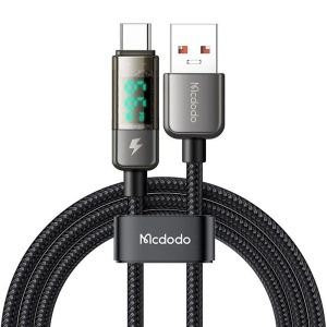 Cablu de Date USB-A Tata la USB-C Tata, McDodo 3630, 6A, Display Digital, Auto Power Off, 1.2m, Negru