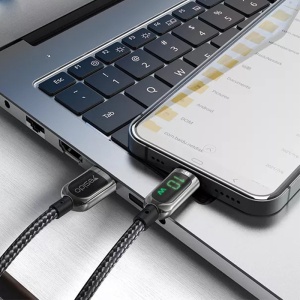 Cablu de Date USB la Lightning, Yesido CA84, Display Digital, Nylon Mesh, 1.2 Metri, Negru - Img 7