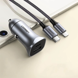 Incarcator Auto 1x USB-A 1x USB-C 30W, QC3.0, PPS, Ugreen CD130, Gray - Img 3