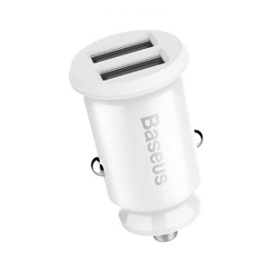 Incarcator Auto 2x USB-A 5V 3A, Baseus Grain, Iluminare Led, Alb - Img 1