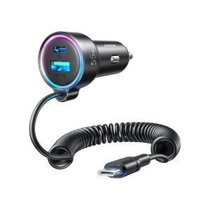 Incarcator Auto 3 in 1, Joyroom, 1x USB + 1 x PD, USB Type-C, 55W, Negru - Img 1