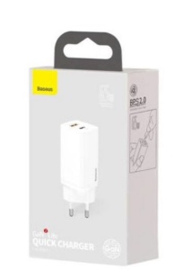 INCARCATOR retea Baseus GaN2 Lite, Quick Charge 65W, 1 x USB 5V/3A, 1 x USB Type-C 5V/3A, alb "CCGAN2L-B02"  - 6953156232945 - 4