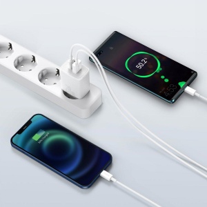 Incarcator Retea Compact 1, Baseus, USB-A 18W, USB-C 20W, Alb - Img 4