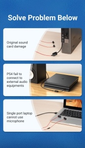 PLACI de SUNET Vention 1-port USB External Sound Card 0.15M Black(OMTP-CTIA), "CDZB0"  - 3