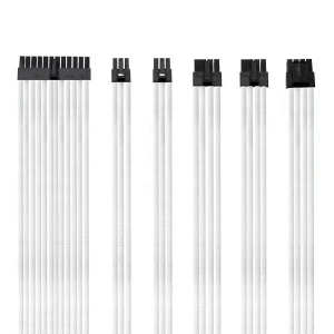 Set Prelungire Cabluri Sursa ATX, Asiahorse Modding Sleeve, Kit Extender, Mesh Textil, 30 cm, 18AWG, Alb - Img 2