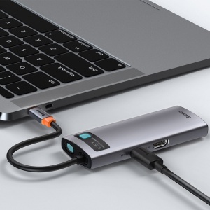 Adaptor Multiport Hub 6 in 1, Baseus, USB Type-C la HDMI 4K 30Hz, RJ45 Gigabit, USB-C PD 100W, USB 3.0 - Img 6