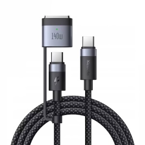 Cablu de Date 2 in 1 USB-C Tata la USB-C Tata + MagSafe 3, McDodo 0140, 240W, Indicator LED, 2m, Negru