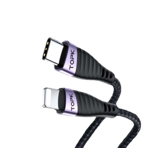 Cablu de date TopK AC15, USB Type-C la Lightning, 20W, 1m, Negru - Img 2