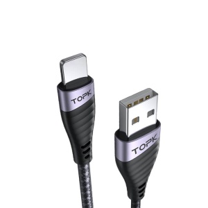Cablu de Date TopK AN15, USB la iPhone Lightning, 3A, Negru, 1 metru - Img 2